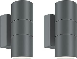 Kerry Outdoor Wall Lights, IP65 Waterproof Up Down Outside Lighting Mains Powered, Anthracite Grey Stainless Steel Wall Sconce, External Wall Mount Lamp for Front Door, Porch - 2 Pack (Bulb not inc.)