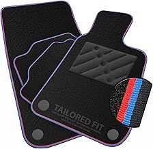 Car Mats to fit BMW 1 Series [F40] 2019+ Black Carpet & Blue & Red Colour-Tech Trim & Black Rectangle Heel Pad [SAPP-2455]