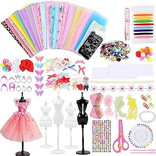 Tikplus Fashion Designer Kits for Girls, Kids Sewing Kit Ages 8-12, 4 Models, 24 Colors DIY Doll Clothes, Arts and Crafts Making Kit for Kids Age 9 10 11 12+, Dress Up Art Gifts