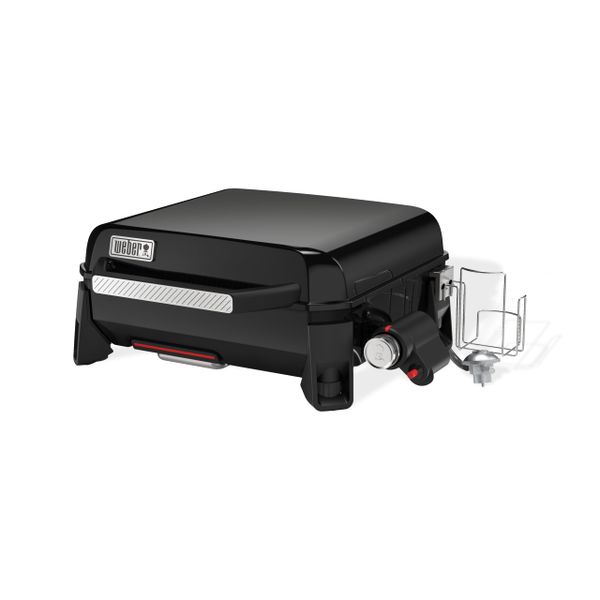 Weber SLATE GP 43 Premium Plancha Gas Grill, 43 x 41cm Cooking Area, Portable, Even Heat, Porcelain-Enamelled Non-Stick Grill Surface, Adjustable Legs - Black (1500540)