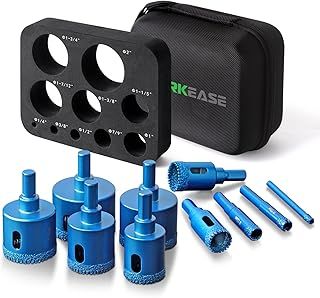 WORKEASE Tile Hole Cutter Set, 10 PCS Serrated Brazing Core Drill Bits with EVA Mould for Hole Saw Guide Jig Hollow Tile, Glass, Ceramic, Wood, Marble, Granite