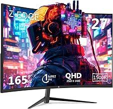 Z-Edge 27 Inch QHD Curved Gaming Monitor 165Hz(DP) 144Hz(HDMI) 1ms MPRT 2K 2560x1440 16:9 Curved Screen, Ultra-Thin Bezel, FreeSync, HDMI 2.0 & DisplayPort 1.4, VESA Mountable, Black