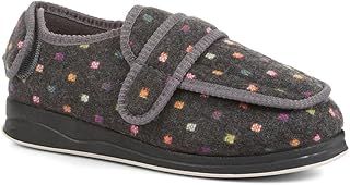 Pavers Womens Slippers | Dual Multi Fitting Ladies Slippers with Touch Fasten Strap for Sensitive Feet | Soft Velour Upper & Cushioned Linings | Permasole Technology