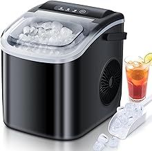 RWFlame Ice Maker with Handle, 12KG in 24Hrs, 9 Bullet Ice Cubes Ready in 6 Mins, Self-Cleaning Ice Cube Maker, Ice Maker Machine for Home, Grey