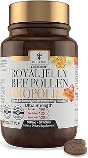 BEE & YOU Royal Jelly, Bee Pollen, Propolis Ultra Strength Immune and Energy Booster Extract 500 mg x 60 Tablets-Rich in Functional Antioxidants, Vitamins and Minerals to Support Your Immune System
