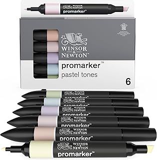 Winsor & Newton, Promarker, Pastel Tones, Set of 6, Alcohol Based Dual Tip Markers