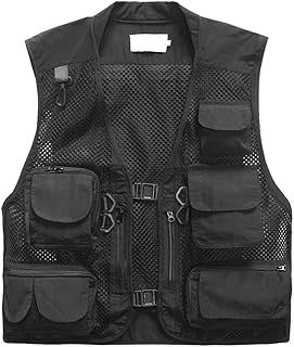 Phorecys Mens Casual Outdoor Hollow Out Thin Multi-pockets Stand Collor Outerwear Camping Hunting Fishing Photography Vests Gilet