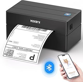 MUNBYN Shipping Label Printer Bluetooth, Thermal Label Printer 4x6, Etsy, Shopify, eBay, Royal Mail, Evri, Bluetooth for Phone, Chromebook, Windows, USB for Mac, Windows, 130B, Black