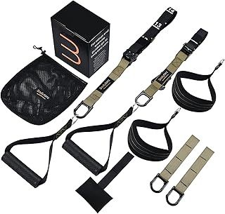 Suspension Trainer, Bodyweight Training Straps for Full Body Workouts at Home, Includes Door Anchor, Extension Arms and Advanced Foot Straps.