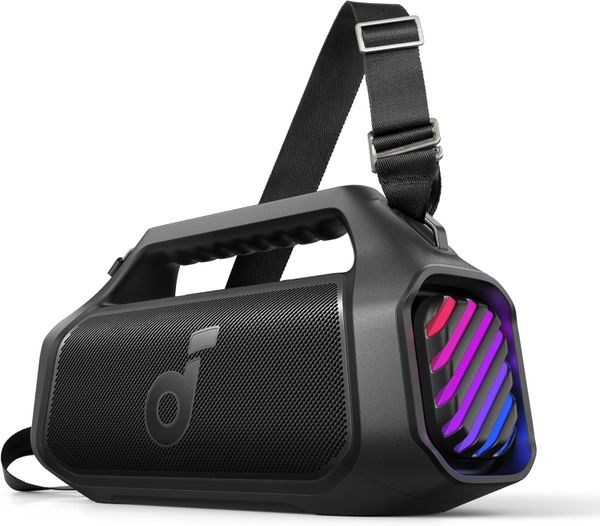 soundcore Anker Boom 2 Plus Outdoor Speaker, Bluetooth Speaker with 140W, 2+2 Channel, BassUp 2.0, 20H, Fast Charge, IPX7 Waterproof, RGB Lights, USB-C, Power Bank, for Camping, Beach(Renewed)