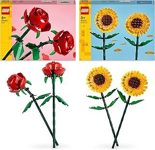 LEGO Creator Flower Bundle 4: Roses (40460) and Sunflowers (40524) Artificial Flowers Sets, Home or Office Décor, Valentine's Day Treat, Gifts for 8 Plus Year Old Girls, Boys, Teenagers and Adults