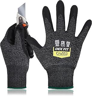 DEX FIT Level 5 Cut Resistant Gloves Cru553, 3D Comfort Stretch Fit, Power Grip, Durable Foam Nitrile, Smart Touch, Machine Washable, Thin & Lightweight, Grey 8 (M) 1 Pair