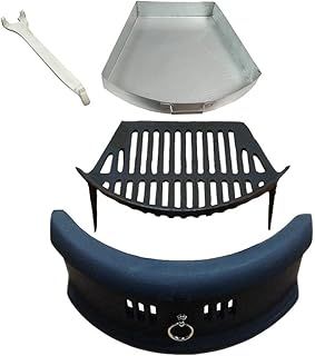 Complete Cast Iron Fire Set. Comprising of Grate Ashpan & Lifting Tool & Bowed Front Fret Black 16"