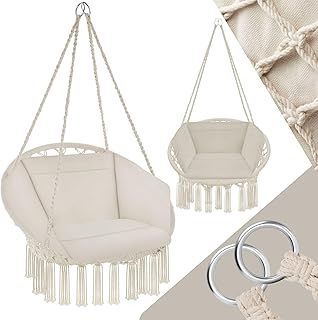 Hanging Egg Chair with Cushion, Suitable for Indoor Bedroom Decor as a Hanging Swing Chair or Outdoor Use as Balcony, Patio & Garden Furniture, Supports 150 kg - Beige