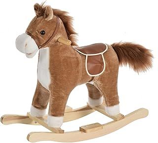 HOMCOM Kids Plush Rocking Horse w/Sound Moving Mouth Wagging Tail Children Rocker Ride On Toy Gift 3-6 Years Brown