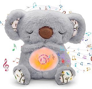 PQKL Party Relief Koala Plush with Breathing Action and Musical Lights (Grey)