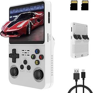 R36S Handheld Game Console, 3.5 inch Retro Handheld Games Consoles IPS Screen Open Source Linux System Built-in 15000+ Classic Games Retro Video Game Console, 64G TF Card（White）