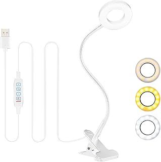 KOOSREEL Desk Lamp Clip On Clamp Light & 3 Light Mode 10 Dimmable Brightness Eye Caring Book Adjustable for Reading Studying Working Video Conference Lighting - White