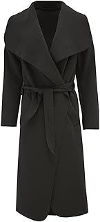 Hina Fashion Women Ladies Italian Waterfall Belted Long Sleeve Coat Jacket