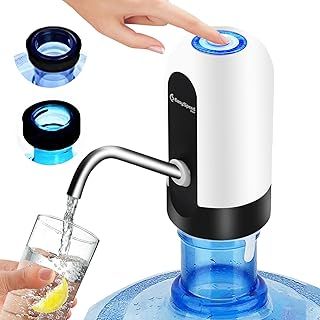 EASYSPEED Water Dispenser, Electric Portable Water Tap Pump with 2 Adapters for 2-5 Gallon Bottles Jugs and Carafes, USB Charging Automatic Drinking Water Dispenser for Kitchen Office Camping,Blue
