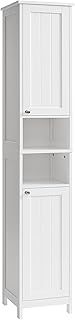 VASAGLE Tall Bathroom Cabinet with Lights, Slim Bathroom Storage Cabinet, Freestanding Narrow Storage Unit with Adjustable Shelves, Open Compartments, for Small Spaces, Modern, Cloud White BBC566W04
