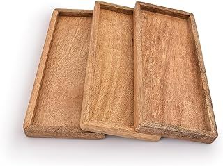 Mango Wood Serving Platter with Raised Edge -Set of 3 for Display Fruit Snacks Appetizer Sushi Food Decorative (30.48cm x 12.7cm x 1.90cm)