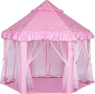 Kids Play Tent for Girls - Indoor & Outdoor Large Princess Tent Castle Playhouse with Star Lights Kids Toddlers Toys Gifts for 3 4 5 6 7 8 9 Year Old Girls Boys (Hexagon 140x135cm)