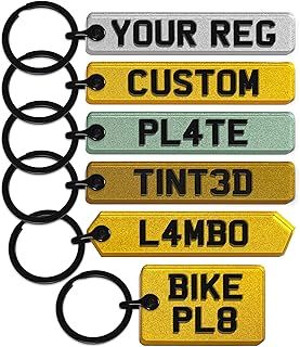 Personalised Custom Licence Plate Keychain, Mini UK Number Plate Keyring, Name Key Chain, Motorbike Hex Car Registration Key Ring, Gift Private Reg Fob, Gift for Him Her (Custom Plate)