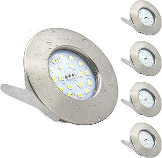 Wondlumi 4X 5W Ultra Slim LED Recessed Ceiling Lights Cool White, IP44 LED Recessed Bathroom Spotlights Downlights Brushed Chrome for Kitchen 240V 500LM Non-Dimmable