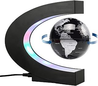 Magnetic Levitation Floating Globe with LED Light Anti Gravity Levitating World Map Office Home Bedroom Desk Gadget Decor Unique Birthday Gift for Men Kids HUsband Boss (Sliver) (BLACK)