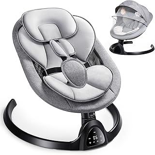 Electric Baby Bouncer Swing - APP & Bluetooth Enabled Baby Swing Chair with 5 Point Harness Belt, 5 Speeds and Remote Control - Portable Baby Bouncer from Birth with Music Speaker
