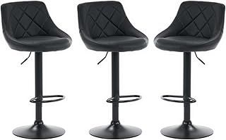 Set of 3 matching CORDOBA Bar Stools Set with Backrest, Leatherette Exterior, Adjustable Swivel Gas Lift, Black metal parts for Breakfast Bar, PACK OF 3 ! (BLACK)