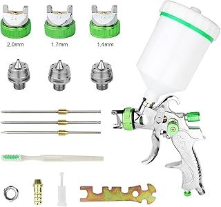HVLP Gravity Feed Air Spray Gun, 600CC Cup Paint Sprayer with 3 Nozzles 1.4mm 1.7mm 2.0mm Pro Painting Tool for Car Primer, Surface Painting, Coatings