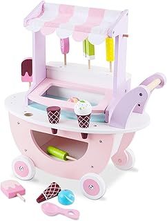 KORIMEFA Kids Ice Cream Cart, Wooden Ice Cream Set Grocery Store, Learn Role Play Food Dessert Party Game Kitchen - Christmas Birthday Toys Set for 3+ Girls Boys