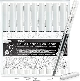 Ohuhu Liquid Fineliner Drawing Pens, Micro Pens Black Ink Pigment- 9 Assorted Point Sizes No Bleed Smooth Writing Fineliner Pens for Drawing Writing Sketching Journaling Artists Beginners