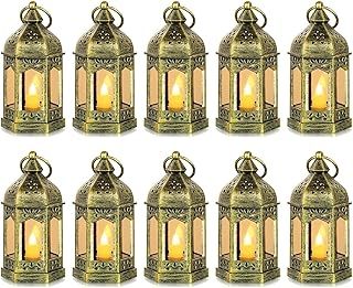 Romadedi Gold Candle Lantern Christmas - 10pcs Hanging Small Decorative LED Lantern Bulk for Halloween Table Decoration Wedding Decor Moroccan Ramadan