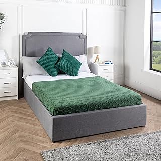 Home Treats Ottoman Bed Frame Double | Storage Bed 4ft6 | Tall Headboard Grey Upholstered Bed With Storage (No Mattress, Double)