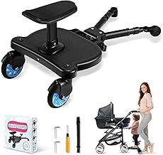 ENERHUB Universal Buggy Board with Seat, Pram Standing Board Compatible with Over 99% of Pushchairs, Kiddy Board with Detachable Seat for Children Aged 2-6 Years, Holds Kids Up to 25KG, Blue