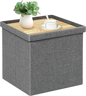 Grey Ottoman Coffee Table,Toy Storage Box with Lid,Foldable Stool Seat Footstool with Storage,for Living Room,Bedroom,40.5x38.5x38cm