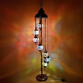 World Home Living Turkish Moroccan Tiffany Style Glass Mosaic 7 Ball Floor Lamp Light Handmade CE Certified Electric Safety Tested Multi Coloured (Multi - A)