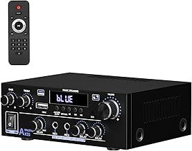Stereo Audio Amplifier 2 Channel, 1000W Bluetooth 5.3 Amp TPA3116 Chip, Hifi Amplifier for Two 50W x2 Speakers of About 8 Inches, USB/FM/MIC, for TV, for home or your Car (AK55)