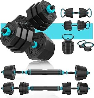 ARUNDO Adjustable Dumbbells Set 20KG/44LBS 4-in-1 Free Weight Barbell for Men Women, Non Rolling Home Gym Bodybuilding Fitness Weightlifting Dumbbells Weights Training