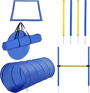 PawHut Pet Agility Training Equipment Dog Play Run Jump Obedience Training Set Adjustable (Poles + Hurdle + Tunnel + Pause Box)