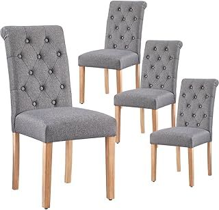 Yaheetech Fabric Dining Chairs Set of 4 Upholstered High Back Soft Padded Seat Side Chairs for Living Room and Dining Room Dark Grey
