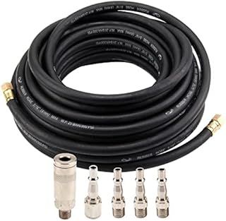 Holdfiturn Air Compressor Hose 15m Air Line Rubber Hose 9.5mm ID X 15mm OD Compressor Hose Kit 5 Quick Release Fittings 1/4" Pneumatic Air Hose Pressure 300Psi