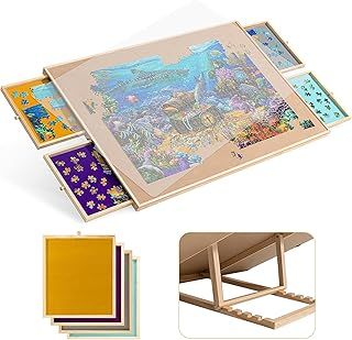 Puzzle Board with Adjustable Bracket & 4 Puzzle Drawers Square Puzzle Table with Non-Slip Surface, for Puzzles Up to 1500 Pieces
