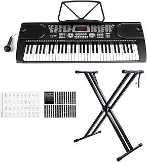 61 Key Electronic Keyboard Digital Piano Workstation MP3 Music Instrument With Microphone + Keyboard Stand - Black (With Double Braced Stand)