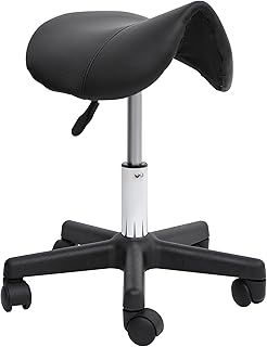HOMCOM Saddle Stool, PU Leather Adjustable Rolling Salon Chair with Steel Frame for Massage, Spa, Beauty and Tattoo, Black