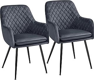 Yaheetech Dining Chairs Set of 2 Velvet Dining Chairs Modern Tufted Armchair Upholstered Accent Chair for Counter Lounge Home Kitchen, Dark Grey