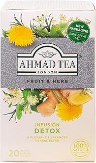 Ahmad Tea Detox Tea | Fruit & Herbal Infusion | Ginger, Dandelion, Nettle, Peppermint, Fennel, Birch leaves - 20 Teabag Sachets